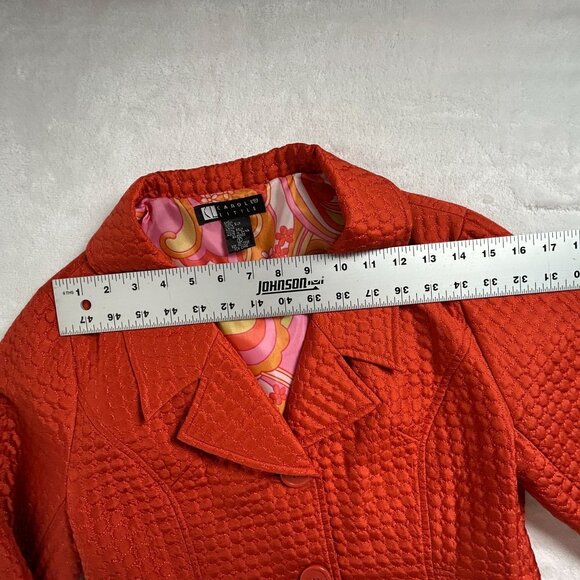 Carole Little Womens Silk Quilted Blazer Small Orange Lined 3/4 Sleeve Buttons - Picture 5 of 8